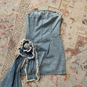 Elliatt Strapless Denim Dress with Fringe Detail